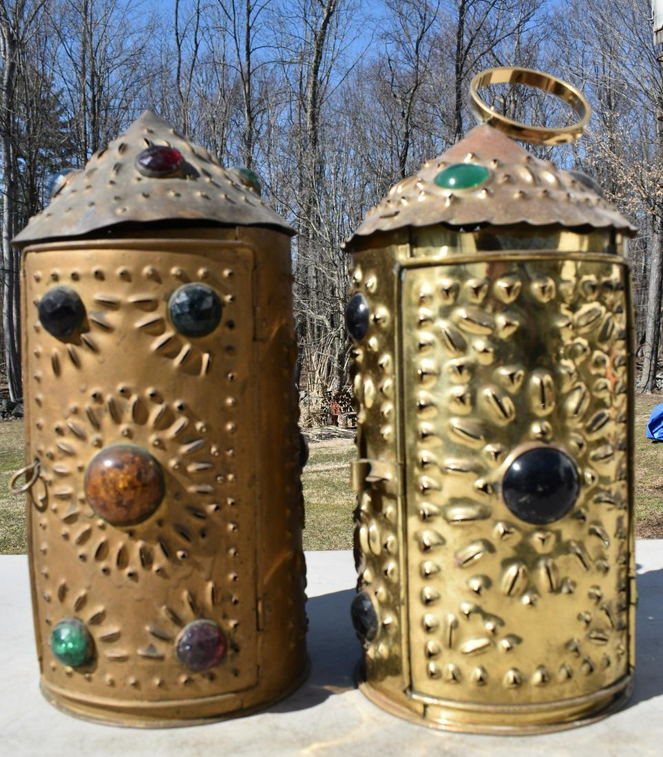 LOT (2) VICTORIAN PUNCHED TIN/JEWELED LANTERNS, 19TH C. (1 of 11)