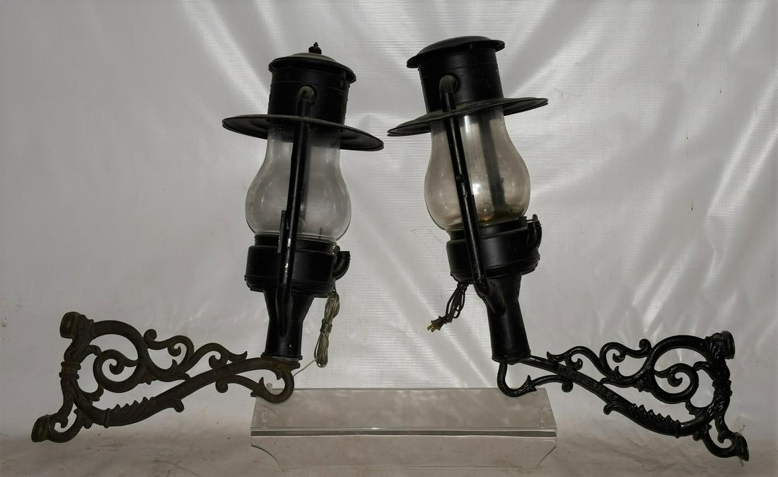 PR EARLY DIETZ #3 RAILROAD LANTERNS W/ SIGNED BRACKETS (1 of 8)