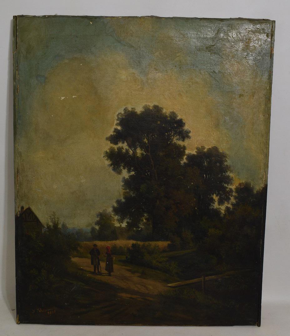 O/C LANDSCAPE W/FIGURES SIGNED F. SCHONROCK (1 of 18)