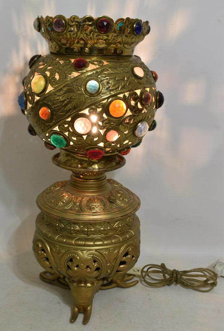FINE VICTORIAN JEWELED TABLE LAMP W/ELEPHANT HEAD FEET (1 of 11)