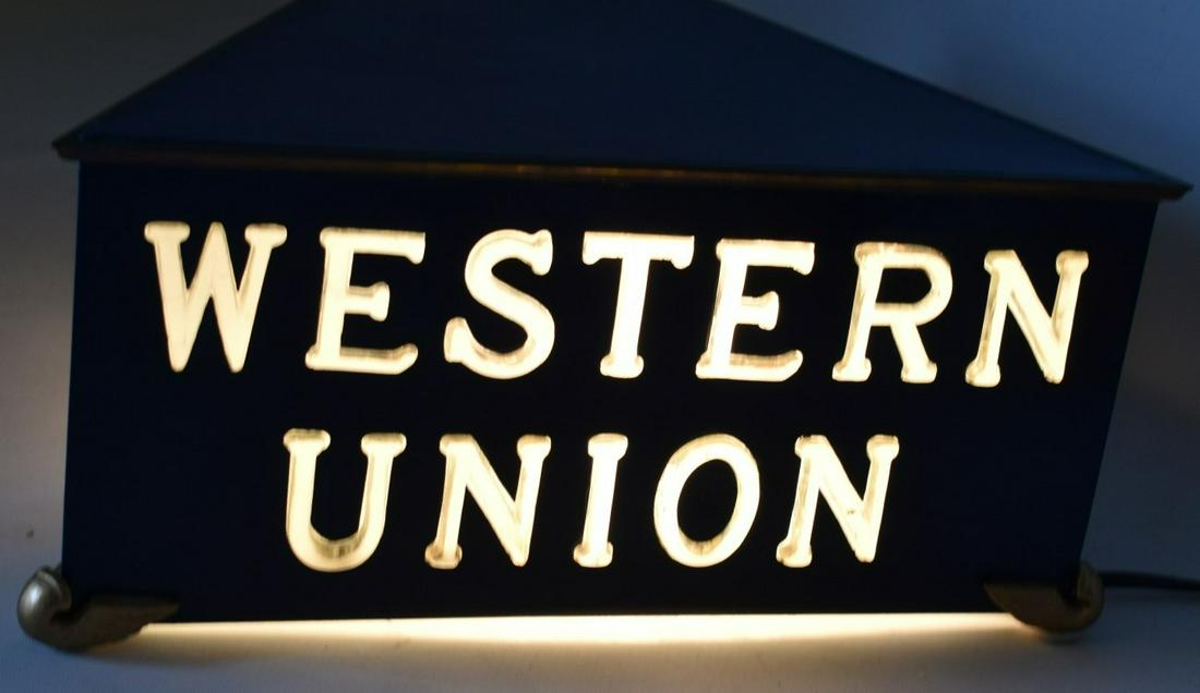 RARE WESTERN UNION TRIANGULAR ADVERTISING LAMP, C. 1920 (1 of 12)