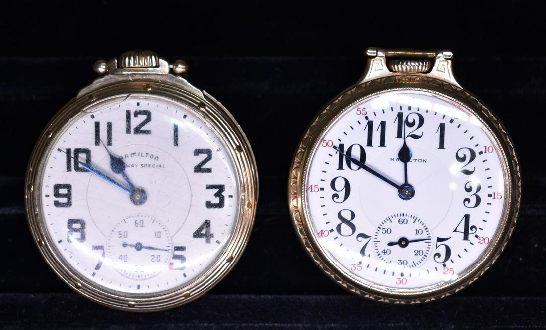LOT (2) HAMILTON RAILROAD GRADE POCKET WATCHES, 21J (1 of 8)