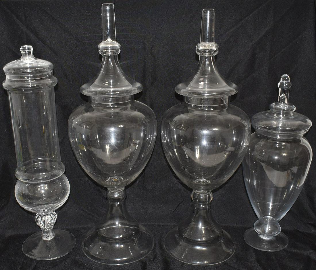 (4) ASSORTED FREE BLOWN APOTHECARY JARS, APPLIED BASE (1 of 17)