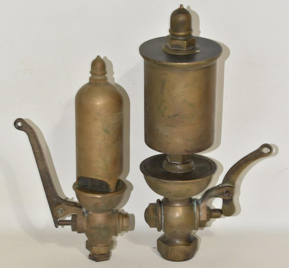 (2) EARLY BRASS LOCOMOTIVE STEAM WHISTLES, 19/20TH C. (1 of 16)