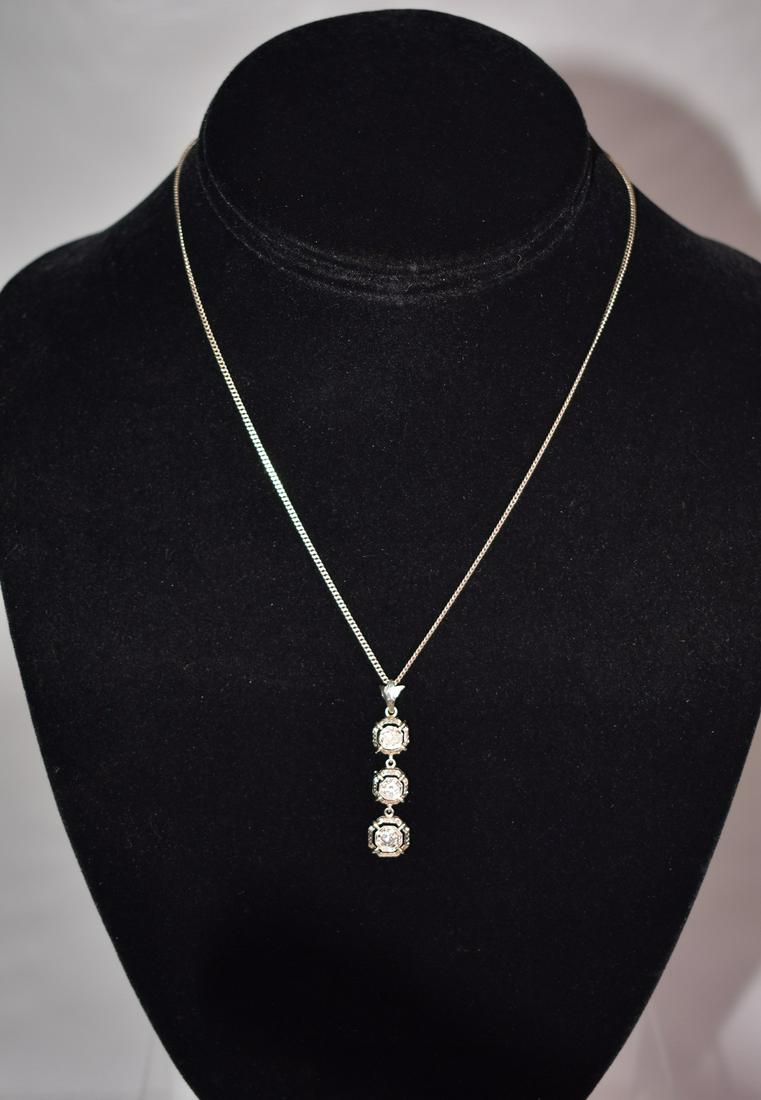ART DECO 14/18KT 3 DIAMOND PENDANT/NECKLACE, C. 1920/30 (1 of 7)