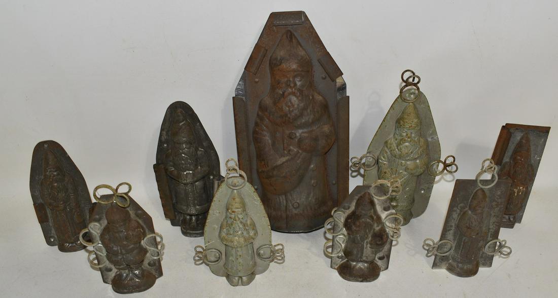 RARE LOT (9) VINTAGE TOLEWARE SANTA CHOCOLATE MOLDS (1 of 14)