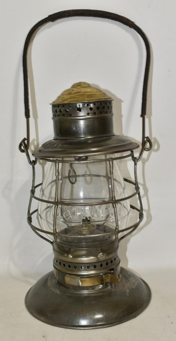 CHICAGO & N. WESTERN RAILWAY LANTERN W/CAST CLEAR GLOBE (1 of 13)