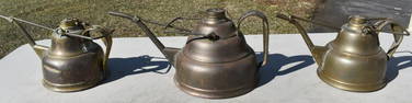 3 EARLY BRASS RR OIL CANS, NATIONAL METAL SPINNING