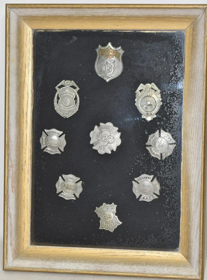 LOT (9) VINTAGE FIREMEN'S BADGES, 19/20TH C., (FRAMED) (1 of 12)