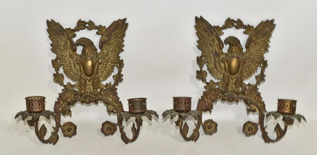 PAIR VICTORIAN CAST BRASS EAGLE SCONCES, 19TH C. (1 of 10)