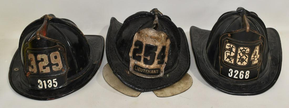(3) VINTAGE LEATHER FIRE HELMETS INCL. 254, 264 & 329 (1 of 20)