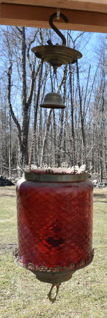 VICTORIAN CRANBERRY DIAMOND PATTERN GLASS LIGHT FIXTURE (1 of 7)