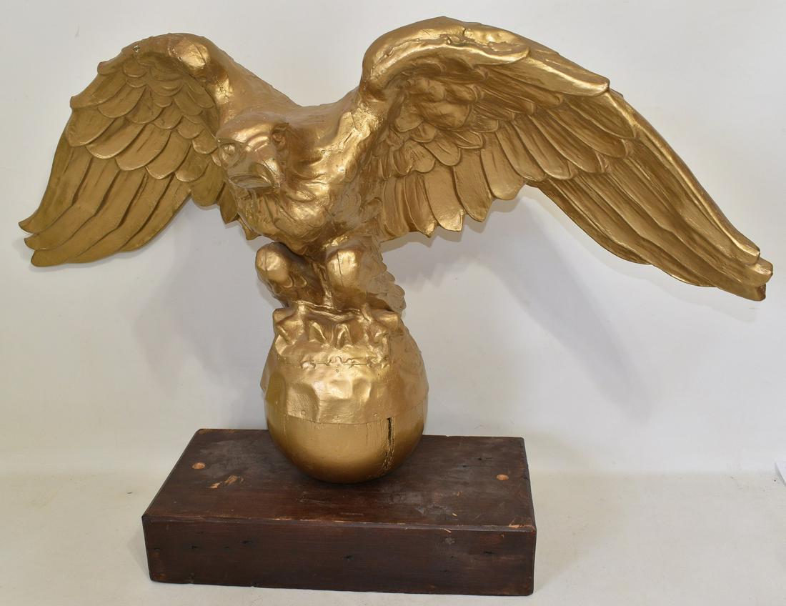 HUGE EARLY GILT COPPER PILOT HOUSE EAGLE ON BALL, 19TH C. (1 of 15)