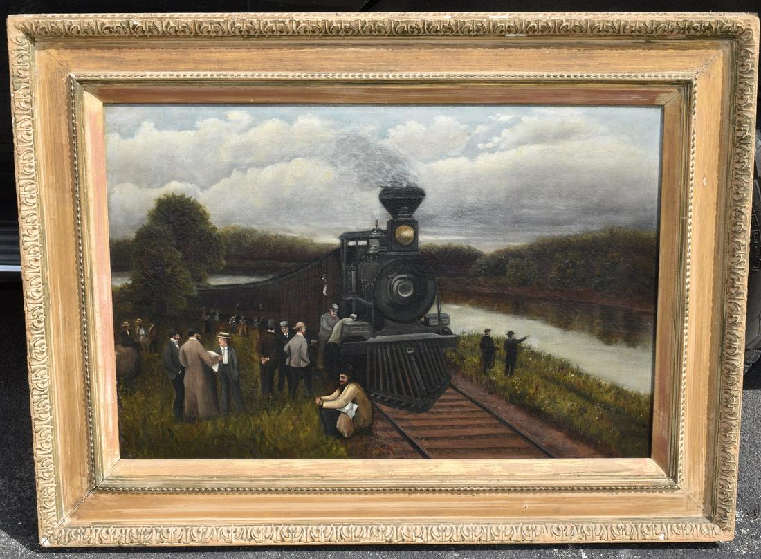 O/C LOCOMOTIVE SCENIC STOP, UNSIGNED, 19TH C. (1 of 8)