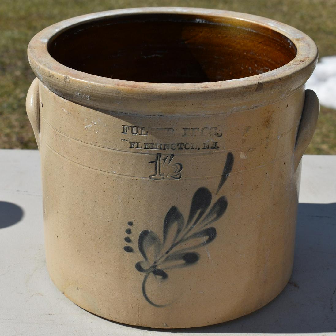 1 GALLON FULPER BROS. FLEMINGTON NJ CROCK, 19TH C.: 1 GALLON FULPER BROS. FLEMINGTON NJ CROCK, 19TH C.