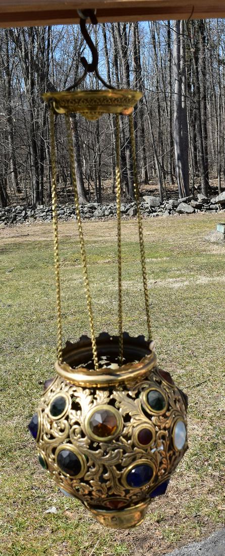 VICTORIAN JEWELED HALL LIGHT FIXTURE, 19TH C., H. 11" (1 of 6)