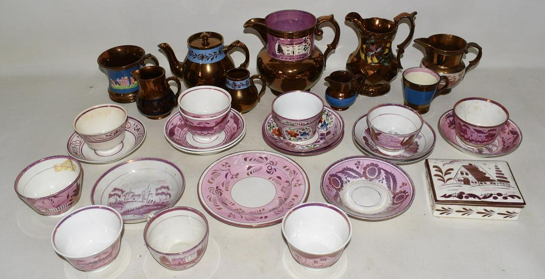 LOT ASSORTED COPPER LUSTRE, CUPS, SAUCERS & PITCHERS (1 of 14)