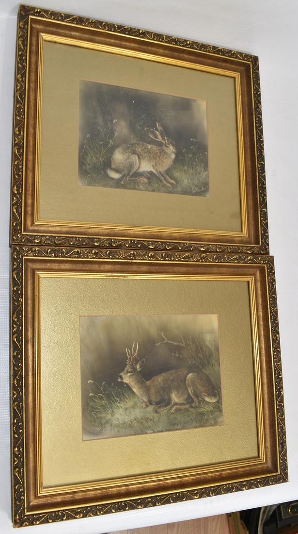 LOT (2) O/P RABBIT/DEER SIGNED ILLEGIBLE, 19TH C. (1 of 13)