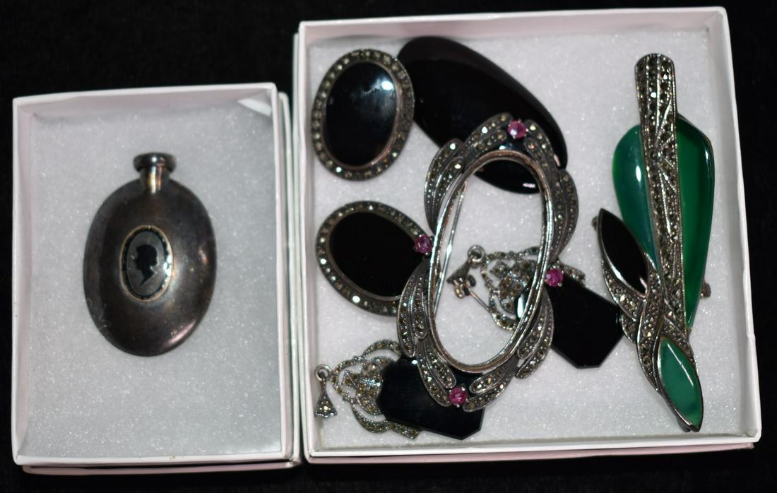 LOT ASSORTED VINTAGE JEWELRY INCL. MARCASITE, STERLING (1 of 8)