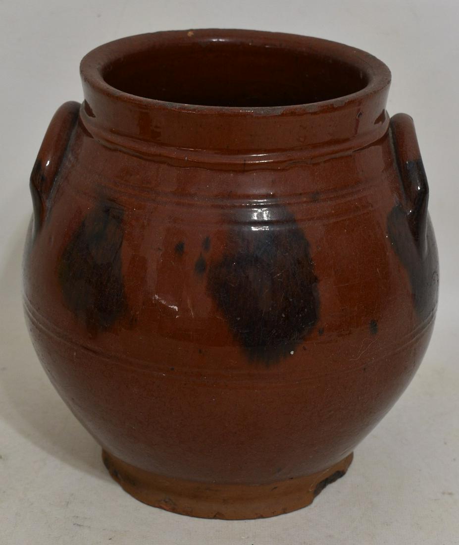 FINE NEW YORK REDWARE 1 GAL. CROCK W/MANGANESE SPLOTCH (1 of 11)