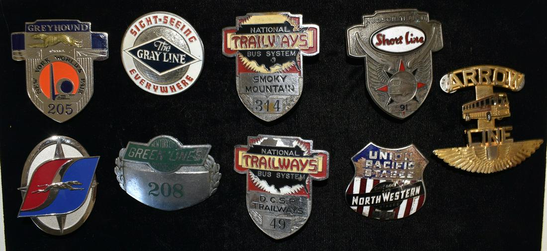 (9) ENAMELED BUS DRIVER HAT BADGES INCL. WORLDS FAIR (1 of 9)