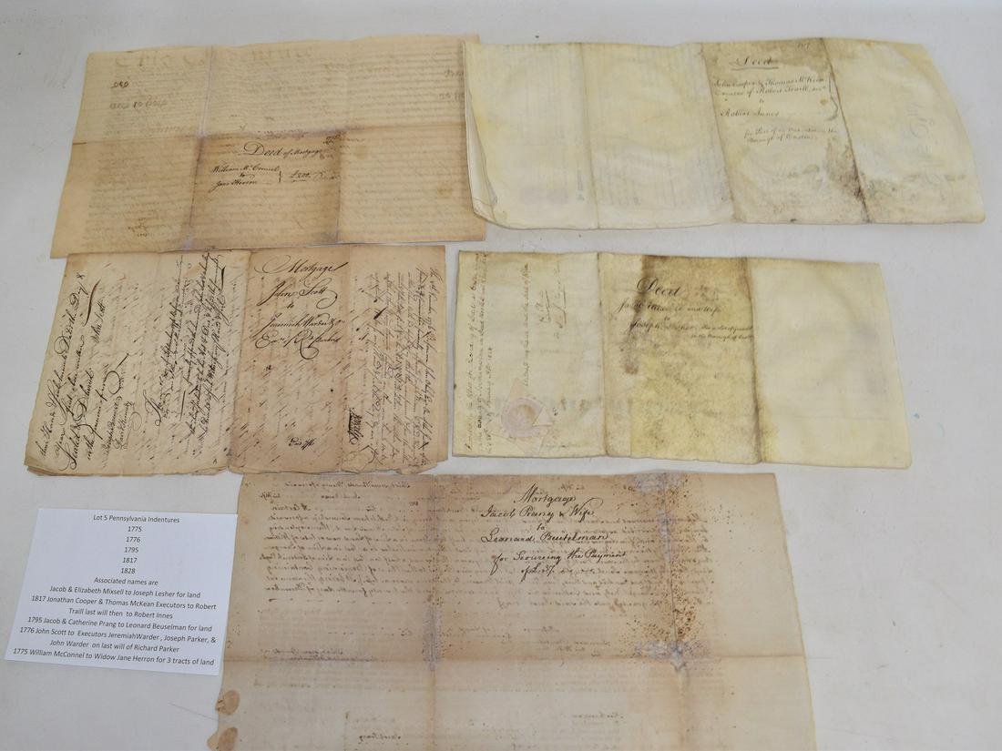 GROUP OF 5 PENNSYLVANIA INDENTURES, 18/19TH C. (1 of 20)