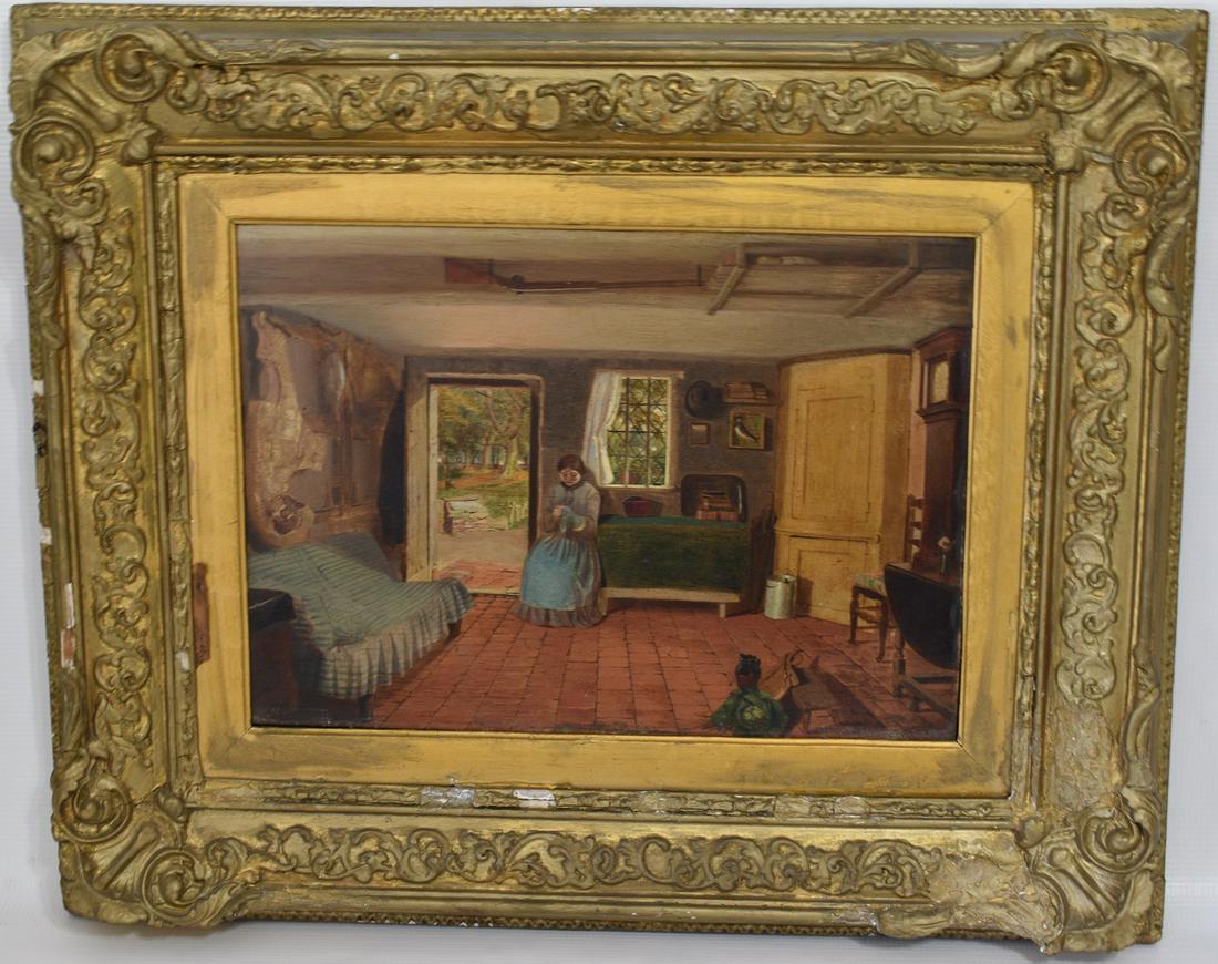 O/P INTERIOR SCENE UNSIGNED, 19TH C., 10" X 14" SIGHT (1 of 17)