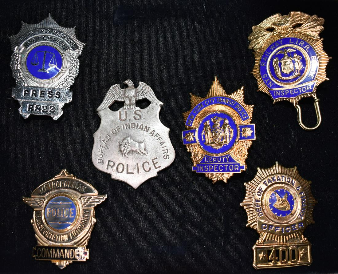6 ASSORTED ENAMELED POLICE/INSPECTOR BADGES, C. 1950/60 (1 of 10)