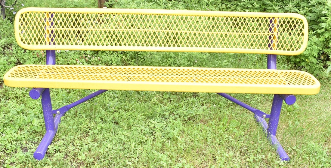 VINTAGE PLANET FITNESS BENCH, 20TH C., W. 72 1/2": VINTAGE PLANET FITNESS BENCH, 20TH C., W. 72 1/2"