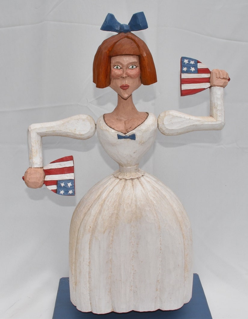 FOLK ART CARVED/PAINTED WHIRLY GIG, 20TH C., H. 23": FOLK ART CARVED/PAINTED WHIRLY GIG, 20TH C., H. 23"