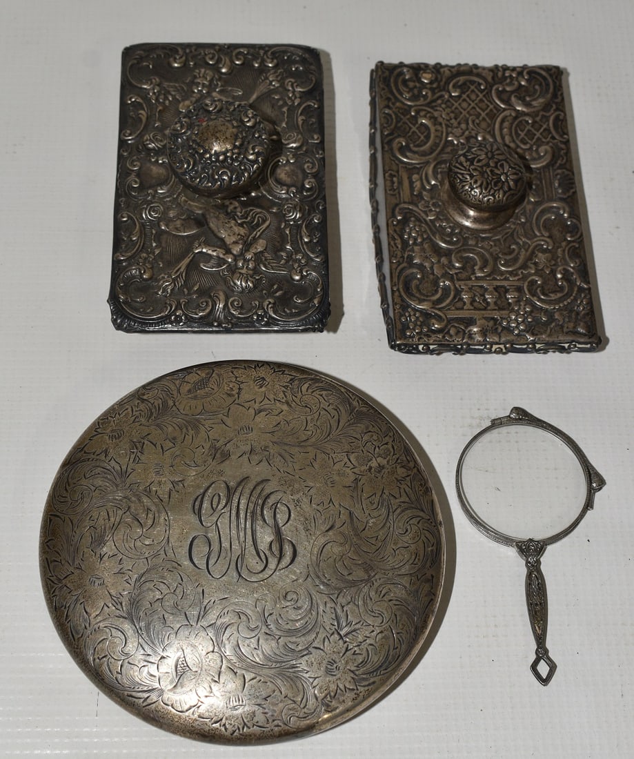 4 STERLING ITEMS INCL. RENAISSANCE BLOTTERS, DECO CAP (1 of 17)
