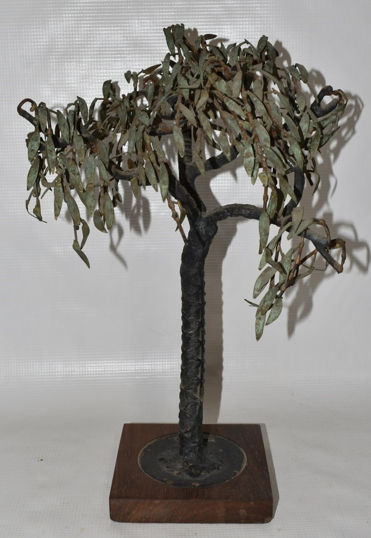 H.K. PANG BRONZE/IRON BONSAI TREE, 20TH C., H. 15" (1 of 9)