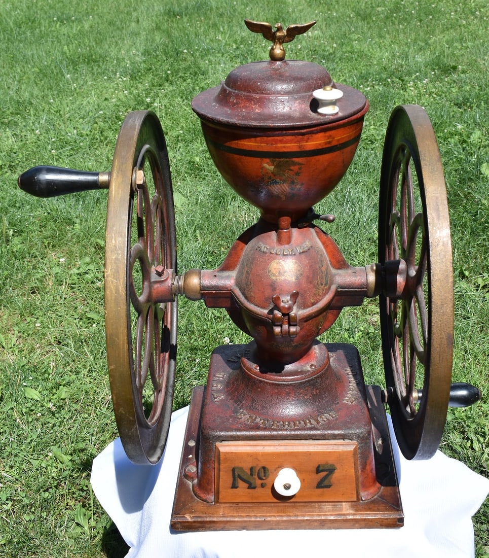 ENTERPRISE #7 PAINTED CAST IRON DBL. WHEEL COFFEE MILL (1 of 12)