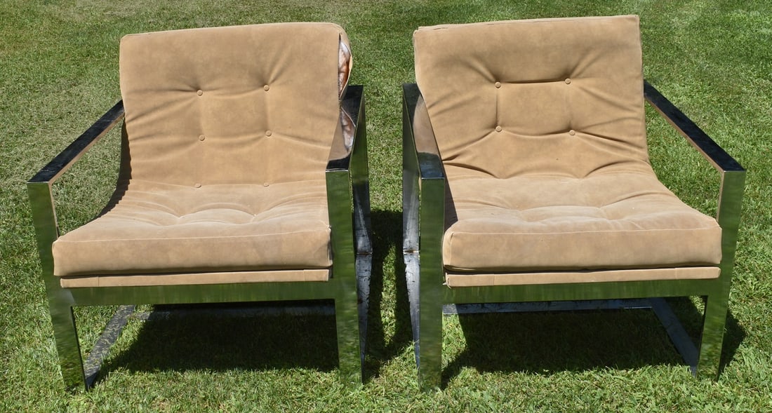 PAIR MID CENTURY MODERN SUEDE LOUNGE CHAIRS, C. 1960/70 (1 of 13)