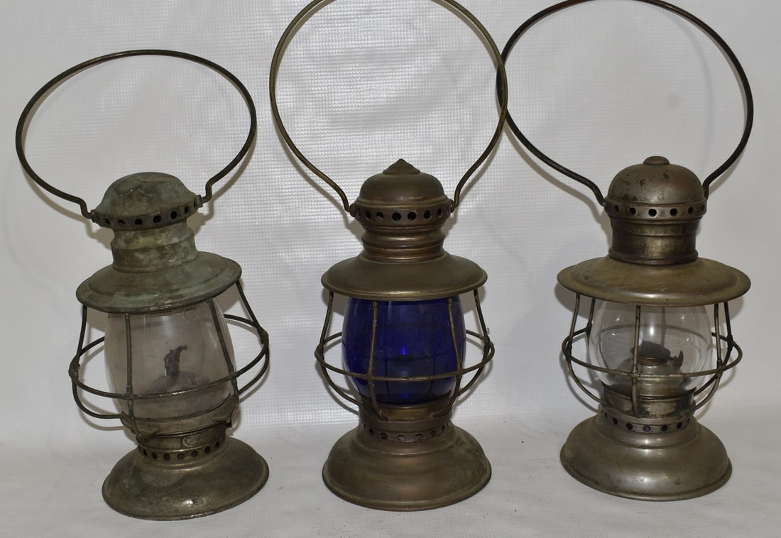 (3) EARLY RAILROAD BRASS CONDUCTORS LANTERNS, 19TH C. (1 of 20)