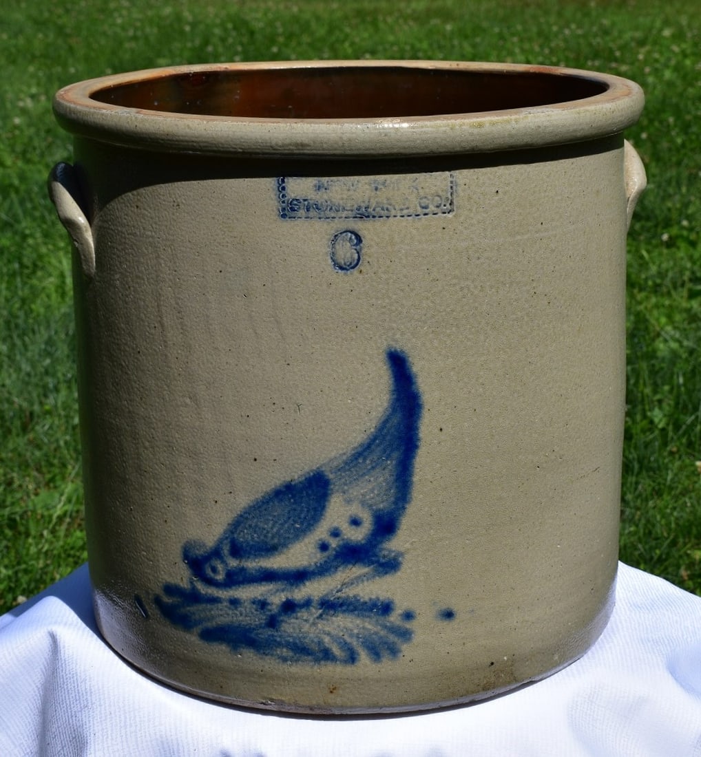 NY STONEWARE 6 GALLON SALT GLAZED STONEWARE CROCK (1 of 14)
