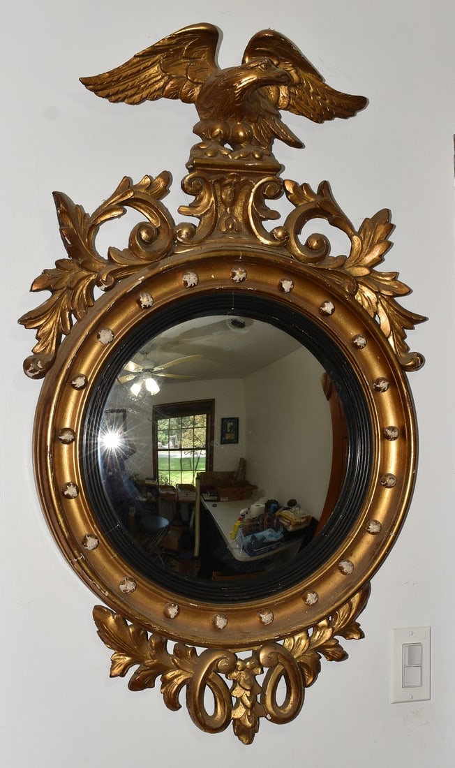FEDERAL STYLE CARVED/GILT BULLSEYE MIRROR, 19TH C. (1 of 16)