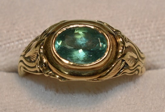 FINE ART NOUVEAU 18KT YELLOW GOLD/TOURMALINE RING (1 of 10)