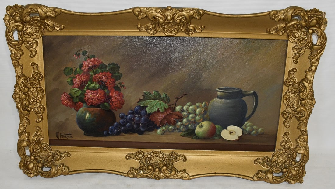 O/B STILL LIFE W/FRUIT/FLOWERS SIGNED KENRICH, 20TH C. (1 of 13)