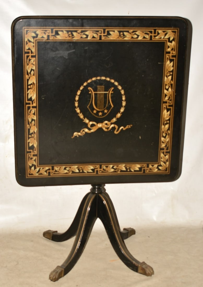 REGENCY LACQUERED STENCILED TILT TOP TEA TABLE (1 of 5)
