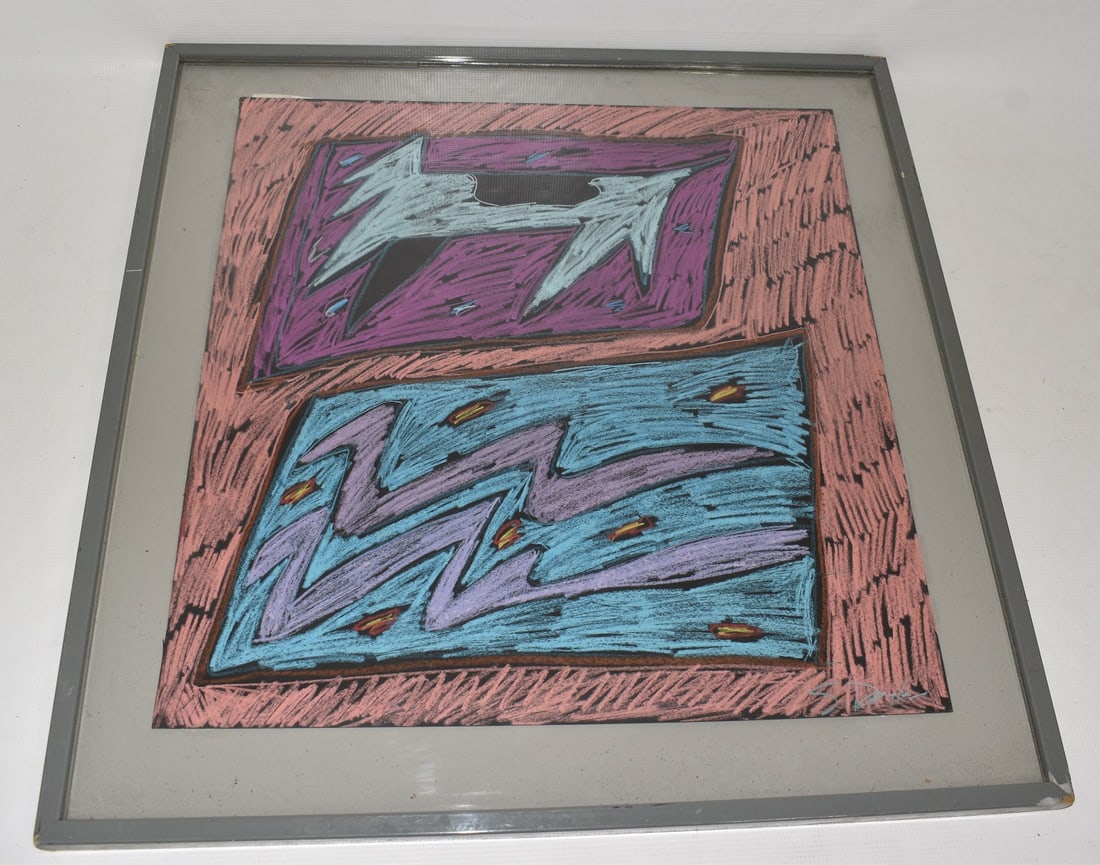 PASTEL/PAPER "BLUE DOG" SIGNED S. DOUGLAS 1980: PASTEL/PAPER "BLUE DOG" SIGNED S. DOUGLAS 1980, 21" X 20" SIGHT