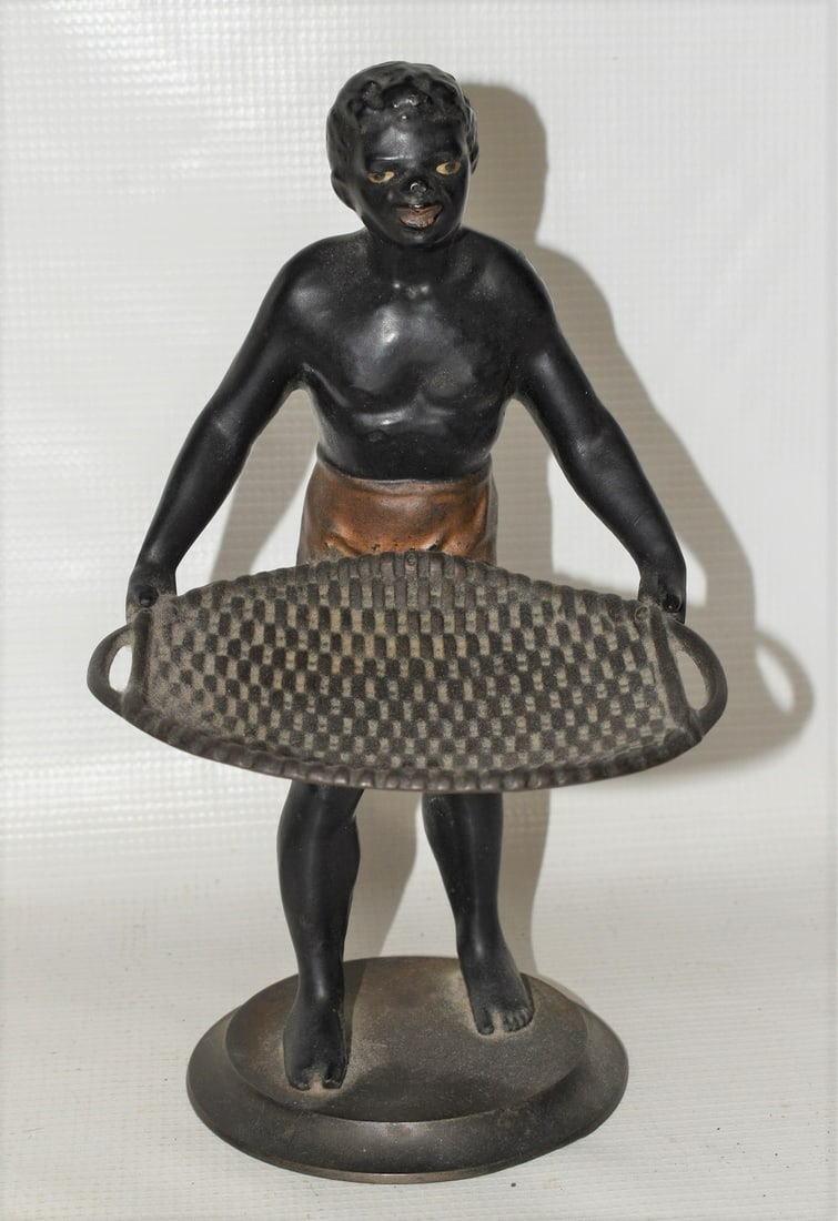 VICT. PAINTED CAST IRON FIGURAL AFRO AMERICAN CARD TRAY (1 of 8)