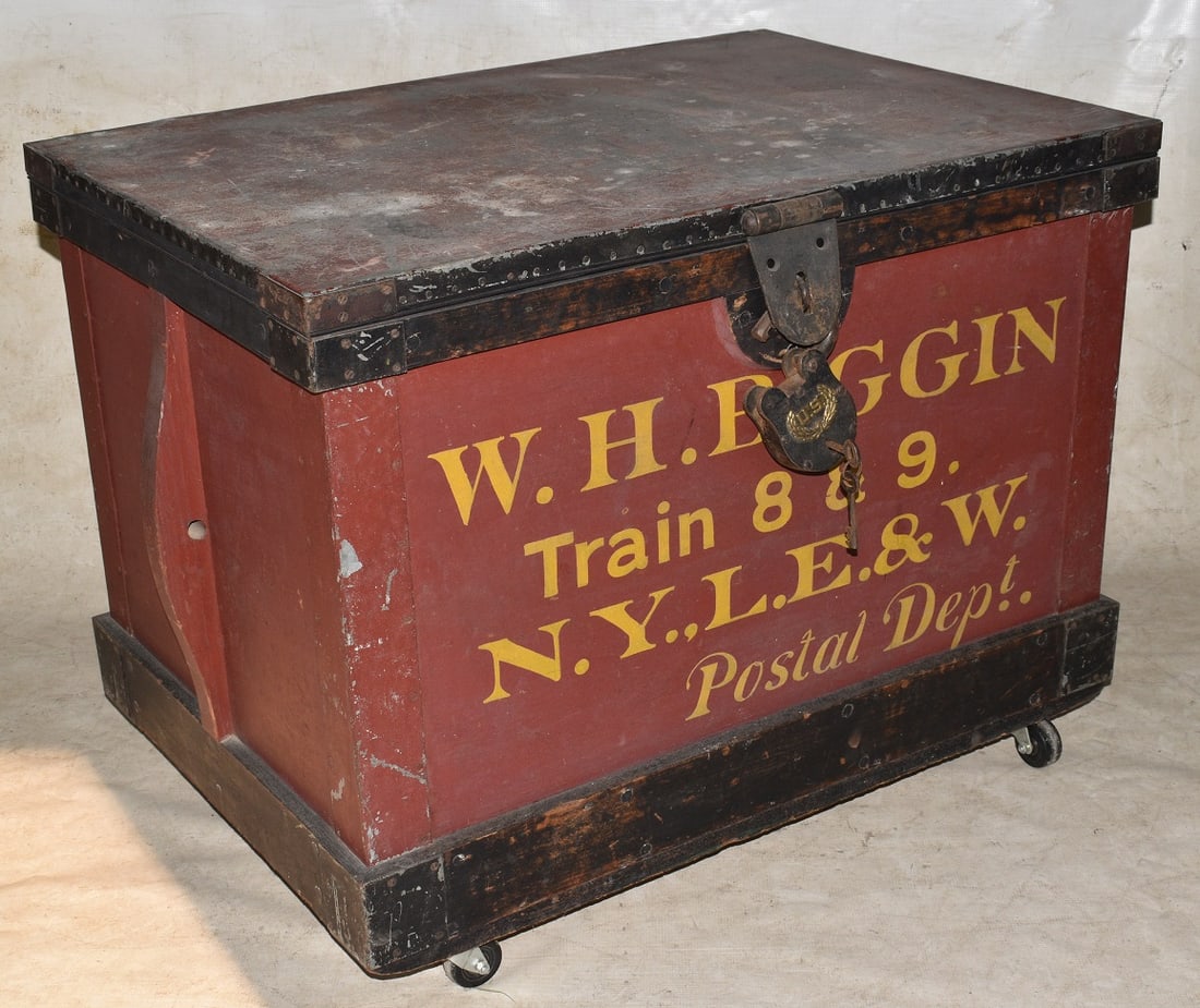RARE W.H. BIGGIN, N.Y.L.E.&W. RR POSTAL DEPT. STRONG BOX (1 of 10)