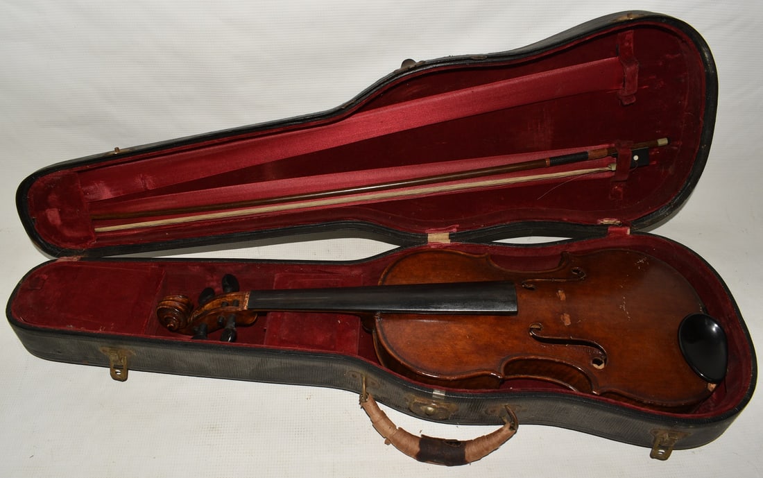 VINT. MAPLE 2 PC. BACK VIOLIN W/OLD GERMAN PAPER LABEL (1 of 17)