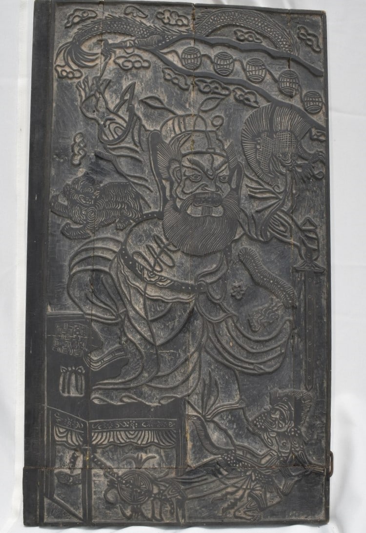 JAPANESE CARVED FRUITWOOD PRINTING BLOCK, 19TH C. (1 of 9)