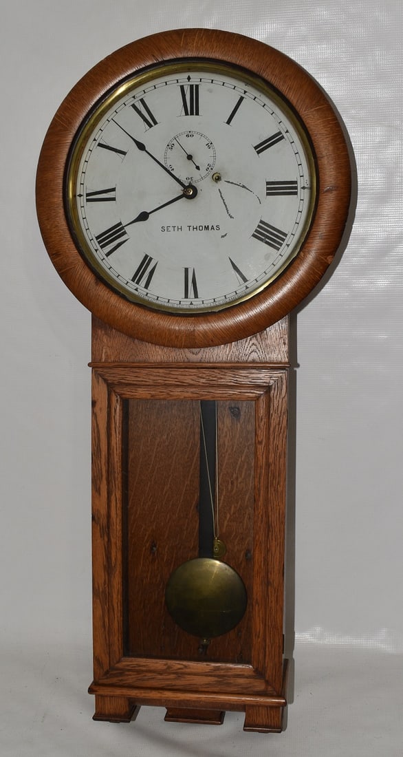 SETH THOMAS #1 OAK LONG DROP REGULATOR WALL CLOCK (1 of 12)