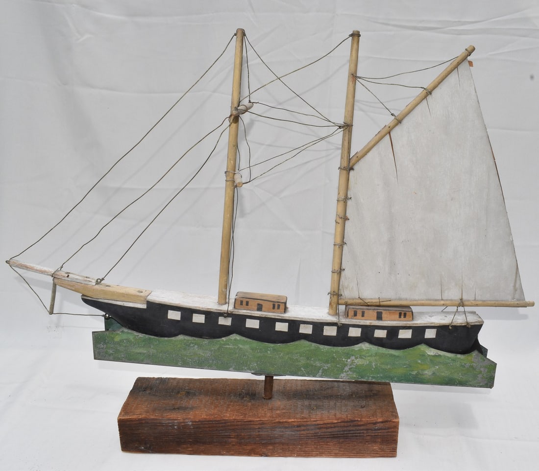 FOLK ART CARVED/PAINTED SAILING SHIP, 19/20TH C., (1 of 10)