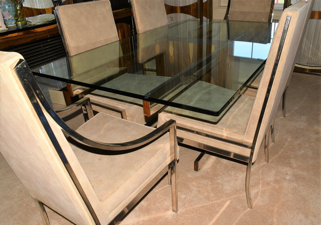 MCM CHROME/GLASS/ROSEWOOD DINING ROOM TABLE W/6 CHAIRS (1 of 18)