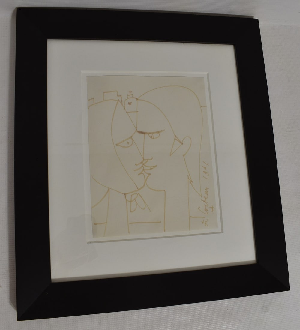 MARKER/PAPER "LOVER'S" SIGNED COCTEAU (JEAN MAURICE) 1961 (1 of 5)
