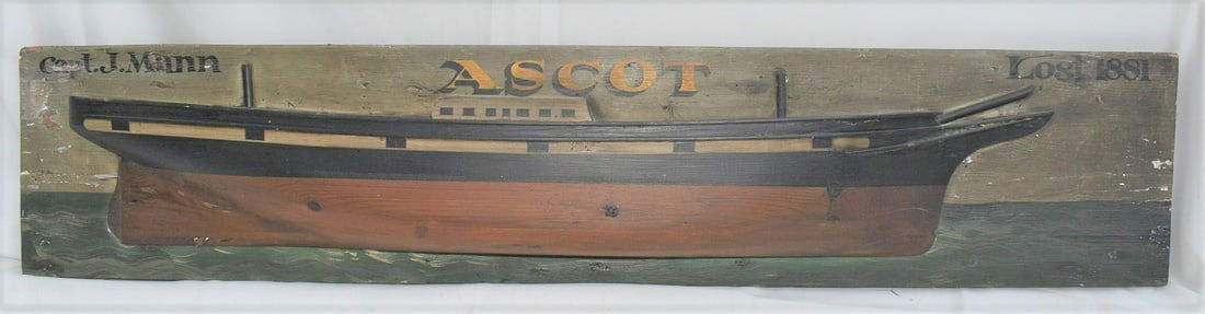 LARGE FOLK ART CARVED/PAINTED BOAT HULL MODEL, 20TH C. (1 of 11)